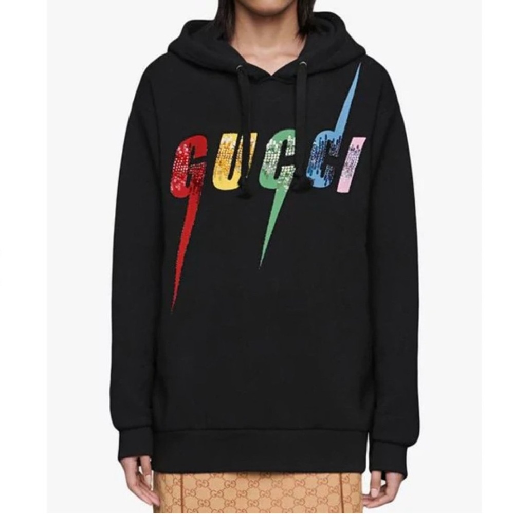 Gucci Black Hoodie with Multicolor Logo